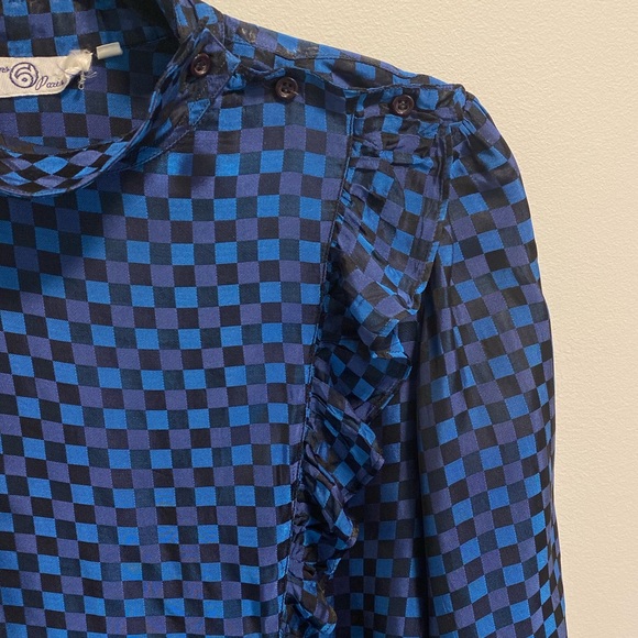 Vintage Satin Checkered Ruffle Top - Picture 3 of 10